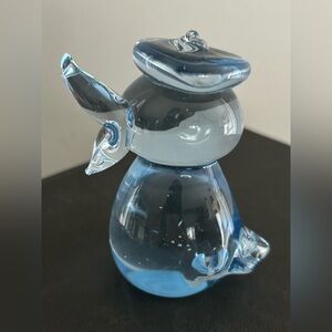 Blue Glass Duck with Hat Donald Art Figurine Paperweight